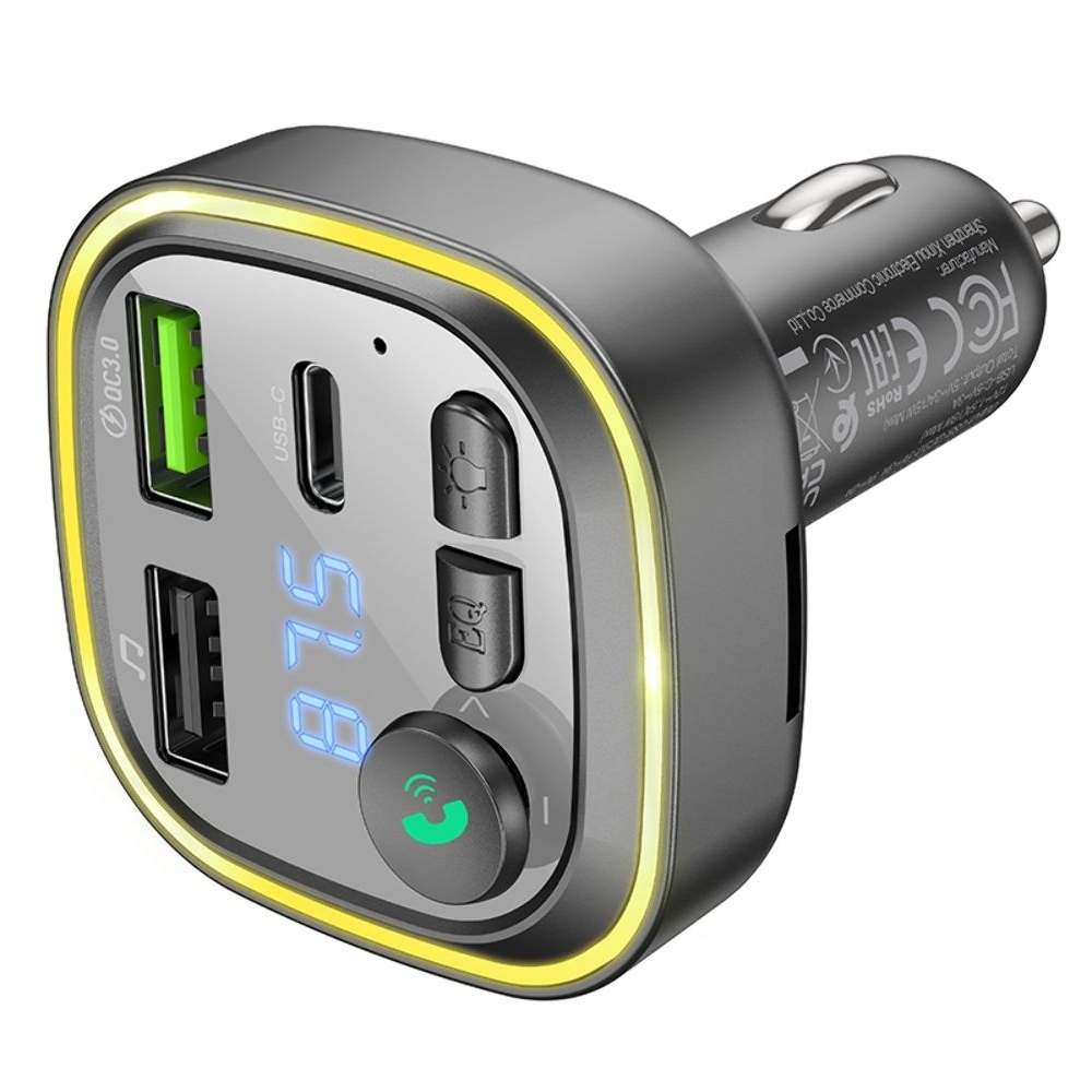 Автомобильное зарядное устройство Borofone BC48, 2 USB, 1 Type-C, Quick Charge 3.0, + c FM-модулятором, черное