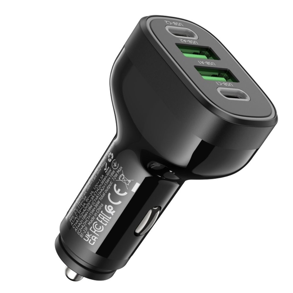 Автомобильное зарядное устройство Hoco NZ11, 2 USB, 2 Type-C, Power Delivery (72 Вт), черное