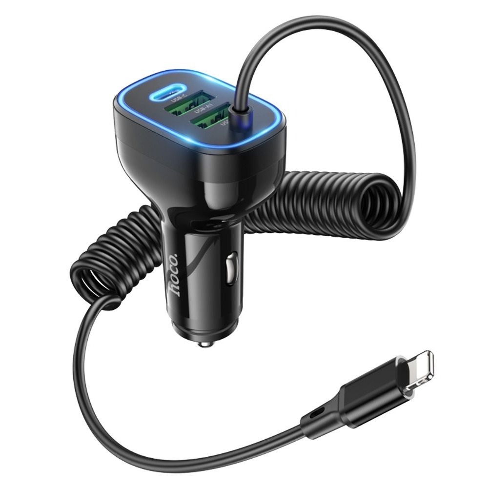 Автомобильний зарядний пристрій Hoco NZ11A, 2 USB, Type-C, Power Delivery (30 Вт), черное + кабель Lightning | зарядка, зарядное устройство