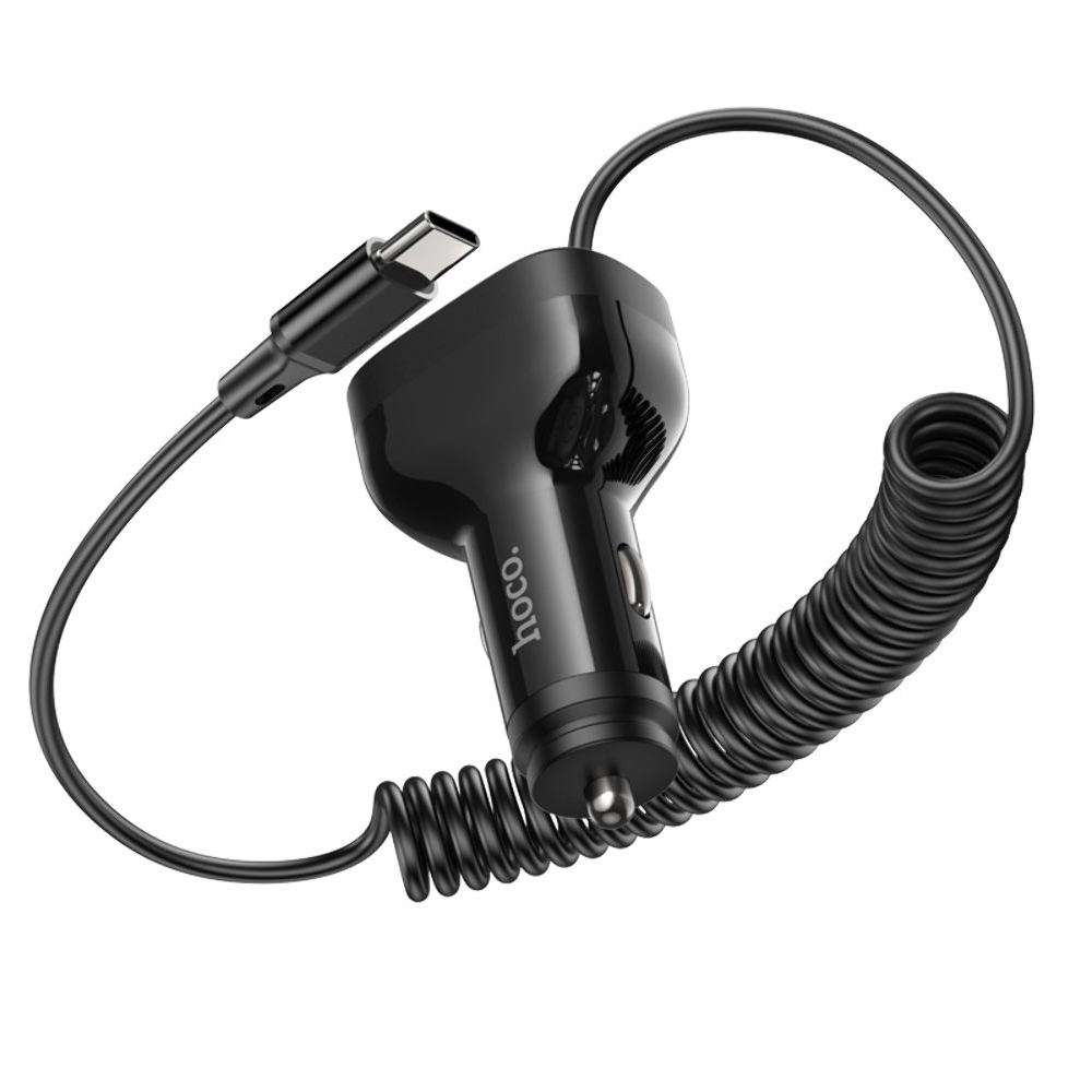 Автомобильное зарядное устройство Hoco NZ11A, 2 USB, Type-C, Power Delivery (30 Вт), черное + кабель Type-C