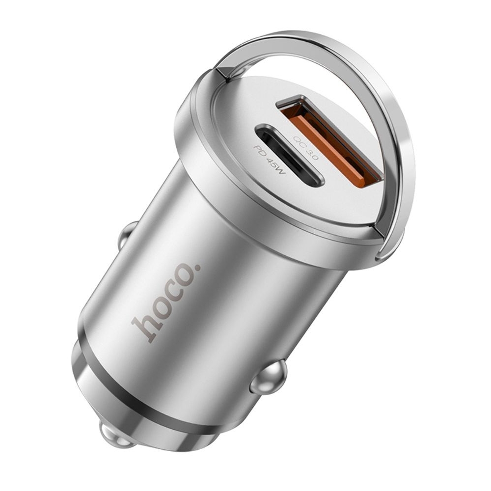 Автомобильний зарядний пристрій Hoco NZ10, USB, Type-C, PD, 45W, серебристое | зарядка, зарядное устройство