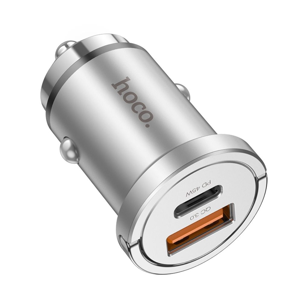 Автомобильное зарядное устройство Hoco NZ10, USB, Type-C, PD, 45W, серебристое