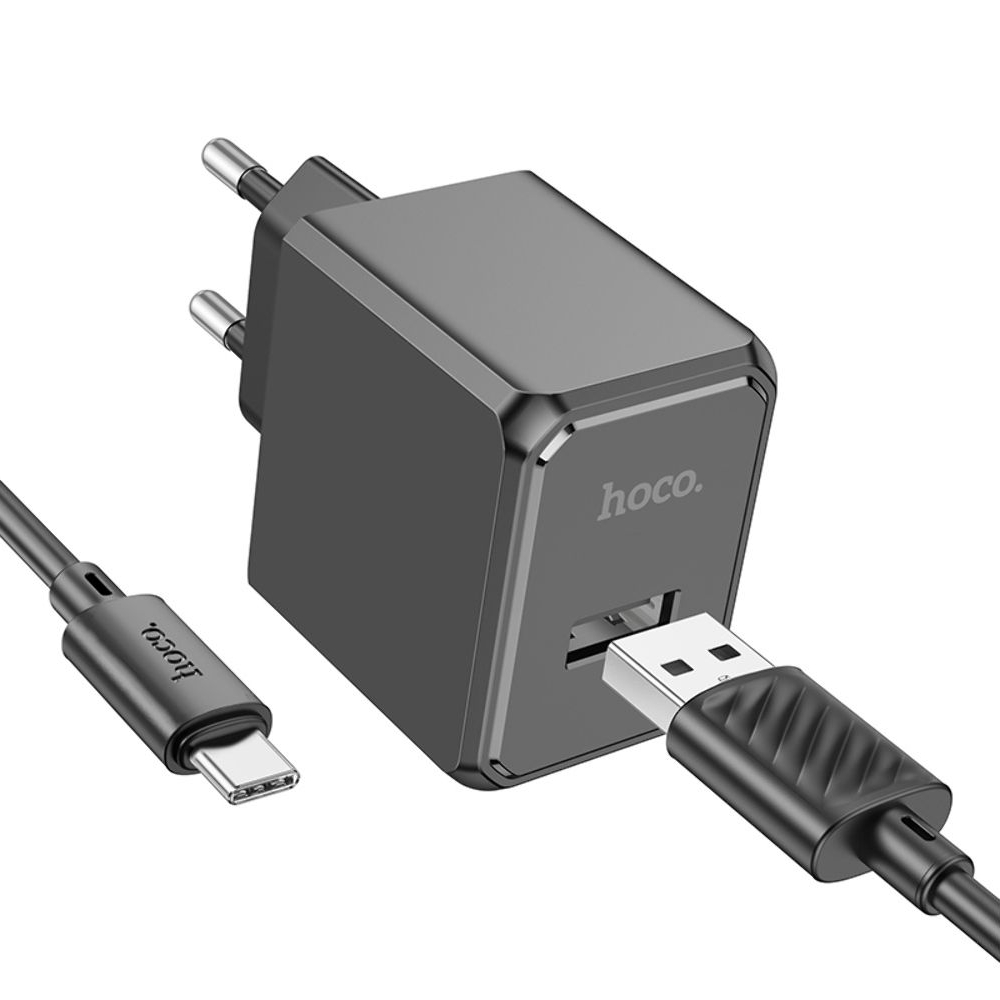 Сетевое зарядное устройство Hoco CS11A, USB, черное, с кабелем USB на Type-C