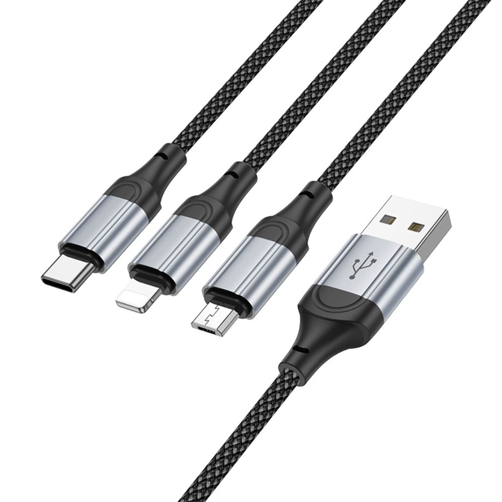 USB-кабель Hoco X102, 3 в 1, Lightning, Type-C, Micro-USB, 100 см, чорний, только для зарядки, режим передачи данных отключен