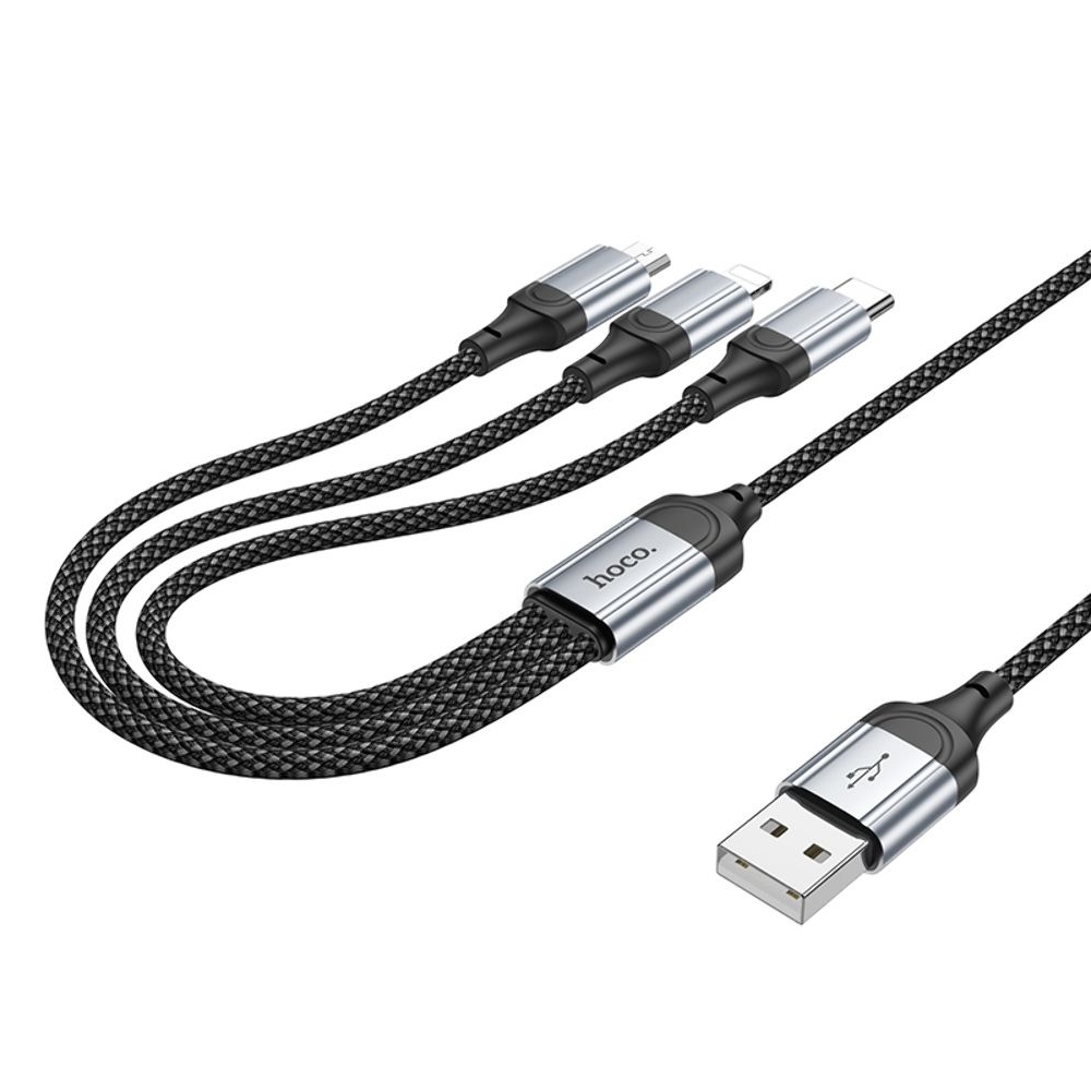 USB-кабель Hoco X102, 3 в 1, Lightning, Type-C, Micro-USB, 100 см, черный, только для зарядки, режим передачи данных отключен
