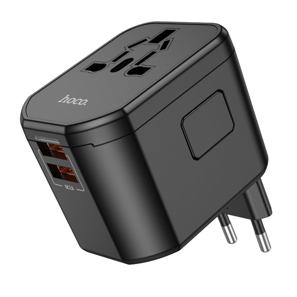 Сетевое зарядное устройство Hoco AC15, 2 USB, Type-C, черное