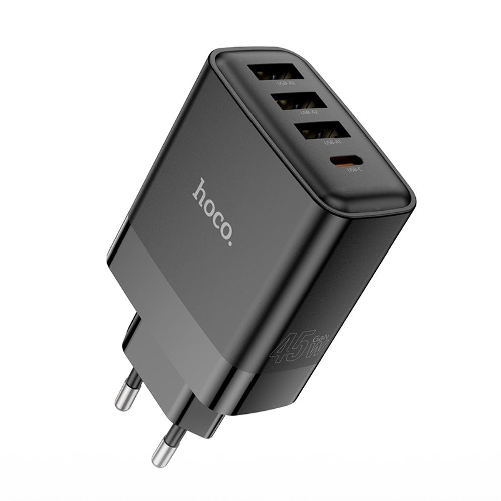 Сетевое зарядное устройство Hoco C127A, 3 USB, Type-C, Power Delivery (45 Вт), черное