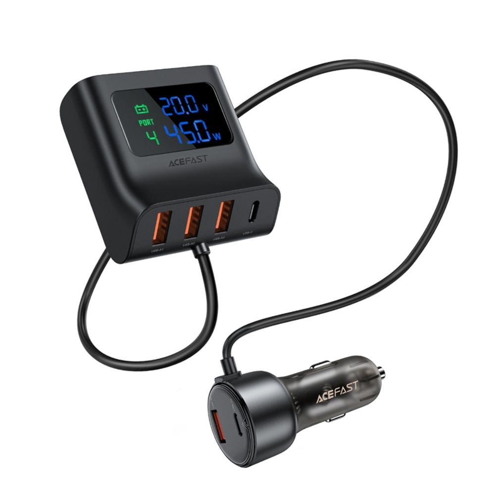 Автомобильное зарядное устройство Acefast B11, 3 USB, Type-C, Quick Charge, Power Delivery (138 Вт), с дисплеем, черное