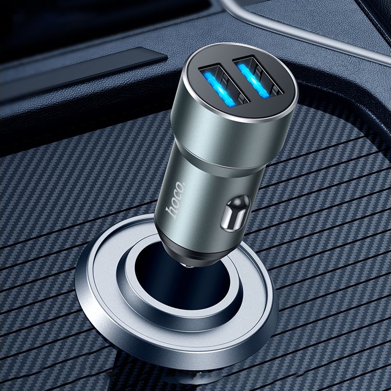 Автомобильний зарядний пристрій Hoco DZ17 2 USB серое | зарядка, зарядное устройство