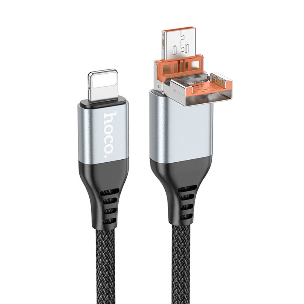 Кабель Hoco U128 2в1 USB/ Type-C to Lightning, черный