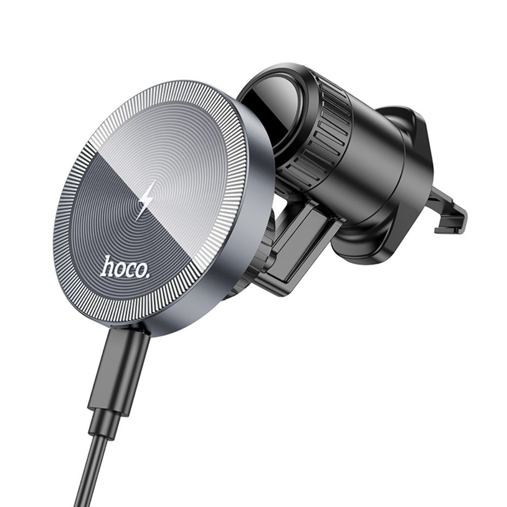 Автодержатель Hoco HW6, магнитный, с функцией беспроводной зарядки, чорний, сірий