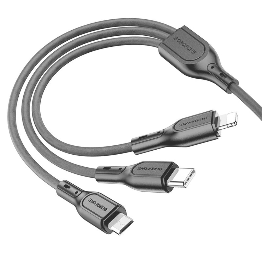 Кабель Borofone BX66 3в1 USB to Type-C/ Lightning/ MicroUSB 1m, черный