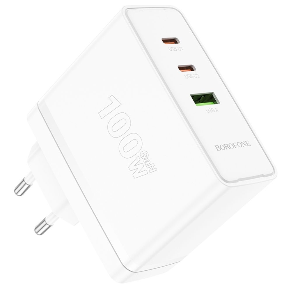 Сетевое зарядное устройство Borofone BN11, 1 USB, 2 Type-C, PowerDelyvery (100 Вт), белое, без кабеля