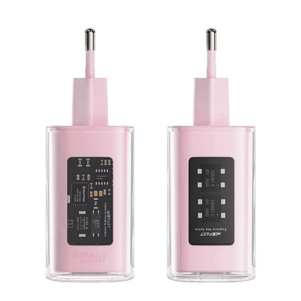 Сетевое зарядное устройство Acefast A45, 1 USB, 2 Type-C, Quick Charge, Power Delivery (65 Вт), GaN, розовое