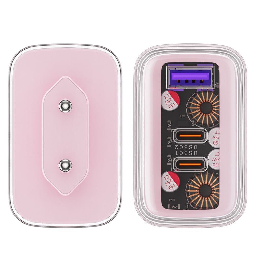 Сетевое зарядное устройство Acefast A45, 1 USB, 2 Type-C, Quick Charge, Power Delivery (65 Вт), GaN, розовое