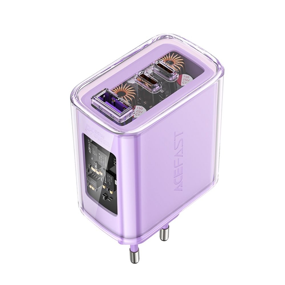 Сетевое зарядное устройство Acefast A45, 1 USB, 2 Type-C, Quick Charge, Power Delivery (65 Вт), GaN, фиолетовое