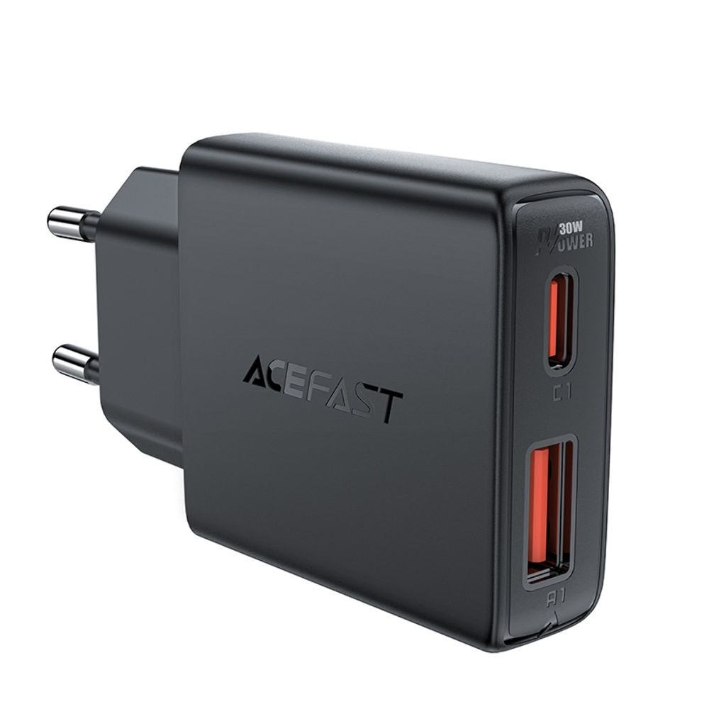 Сетевое зарядное устройство Acefast A69 USB/ Type-C, Quick Charge, Power Delivery (30 Вт), GaN, черное