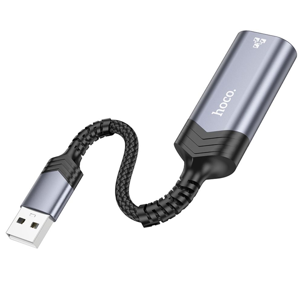 Адаптер переходник Hoco UA26 100 Mbps USB to RJ45 metal, серый