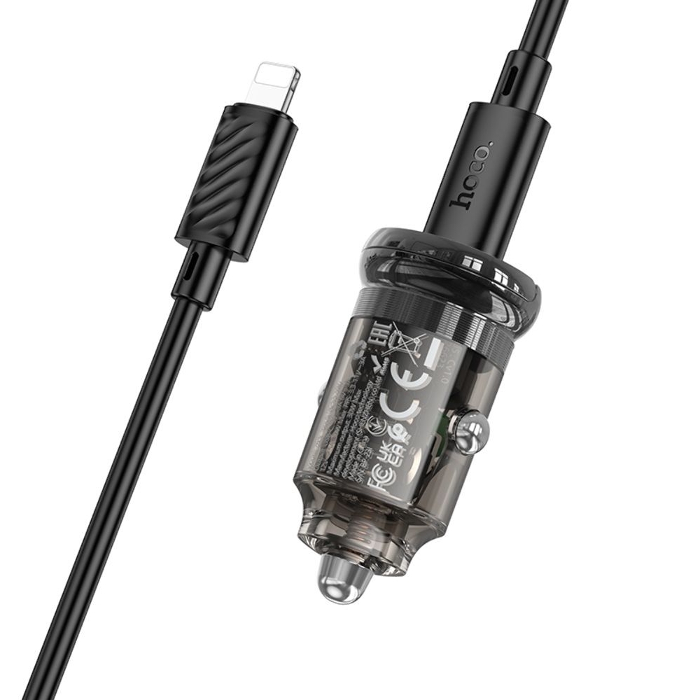 Автомобильное зарядное устройство Hoco Z53 Type-C PD 30W transparent, черный + кабель Type-C to Lightning