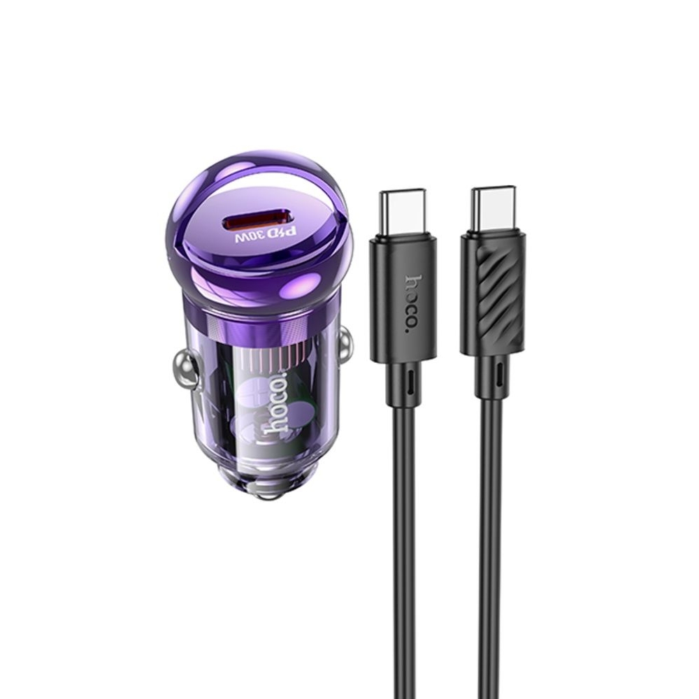 Автомобильное зарядное устройство Hoco Z53 Type-C PD 30W transparent purple + кабель Type-C to Type-C