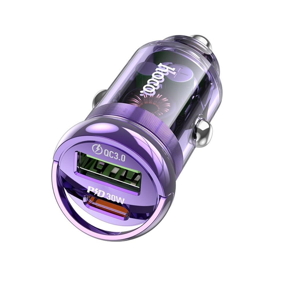 Автомобильний зарядний пристрій Hoco Z53A USB/ Type-C, Power Delivery (30 Вт), Quick Charge, transparent purple | зарядка, зарядное устройство