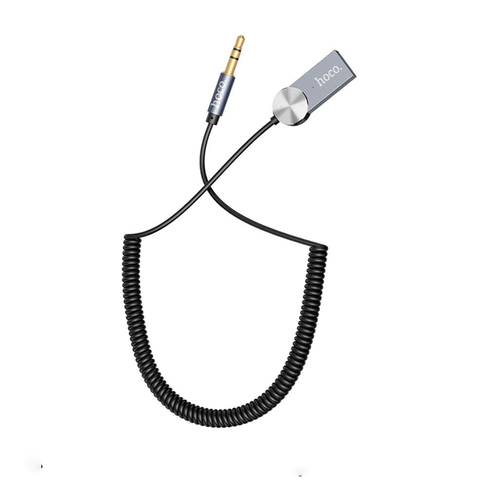 AUX кабель Hoco DUP02, Bluetooth to Jack 3.5 пружинный автомобильного аудиоресивера, чорний