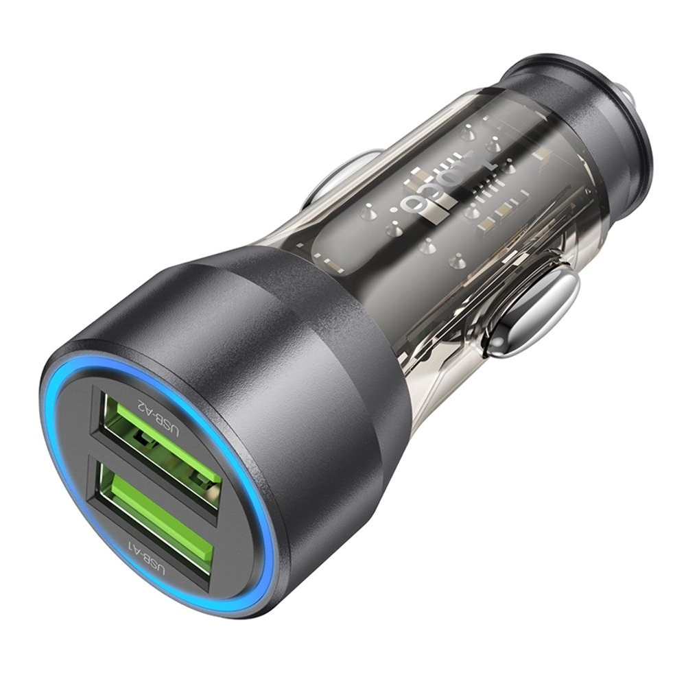 Автомобильний зарядний пристрій Hoco NZ12 2 USB, Quick Charge, 36W transparent, чорний | зарядка, зарядное устройство