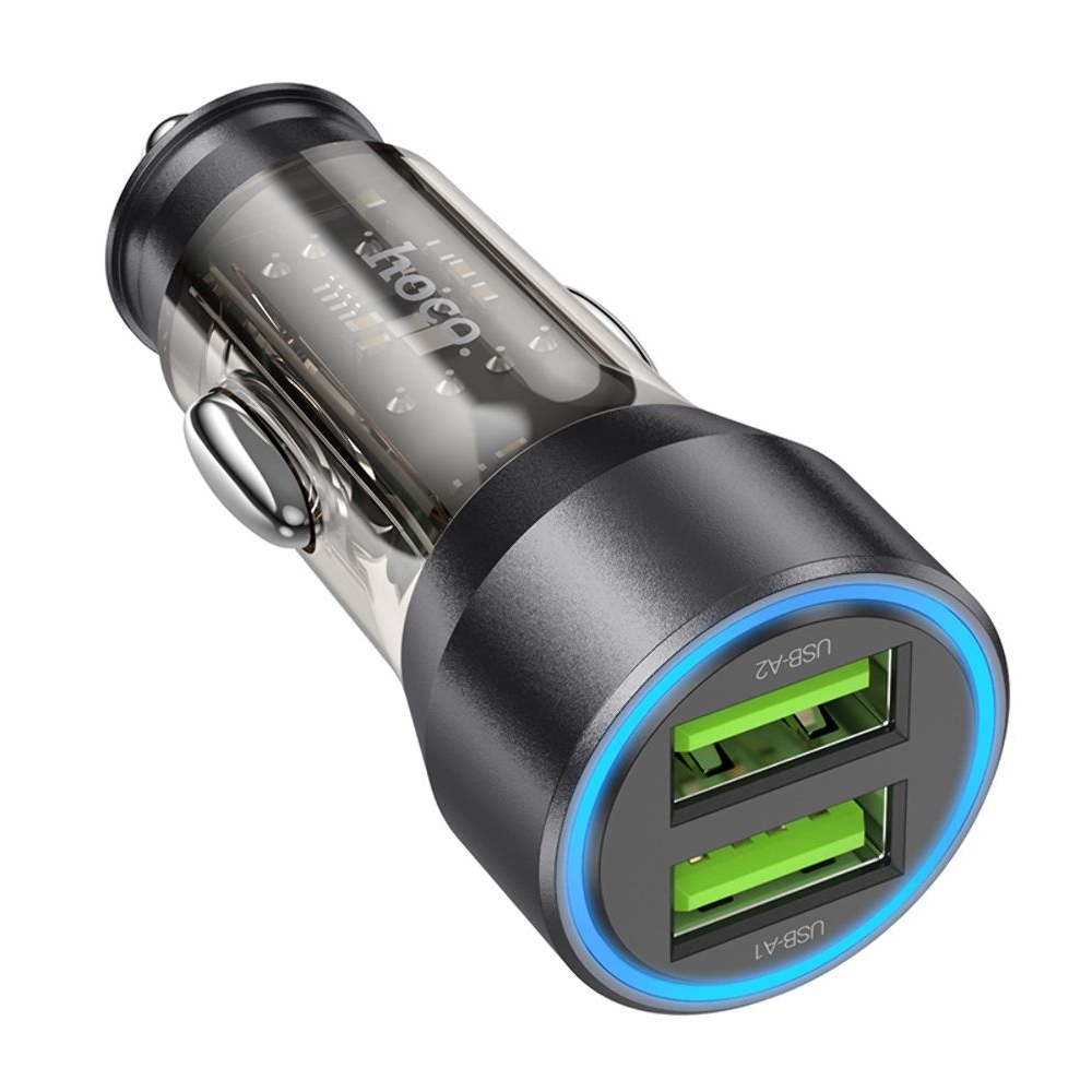 Автомобильний зарядний пристрій Hoco NZ12 2 USB, Quick Charge, 36W transparent, чорний | зарядка, зарядное устройство