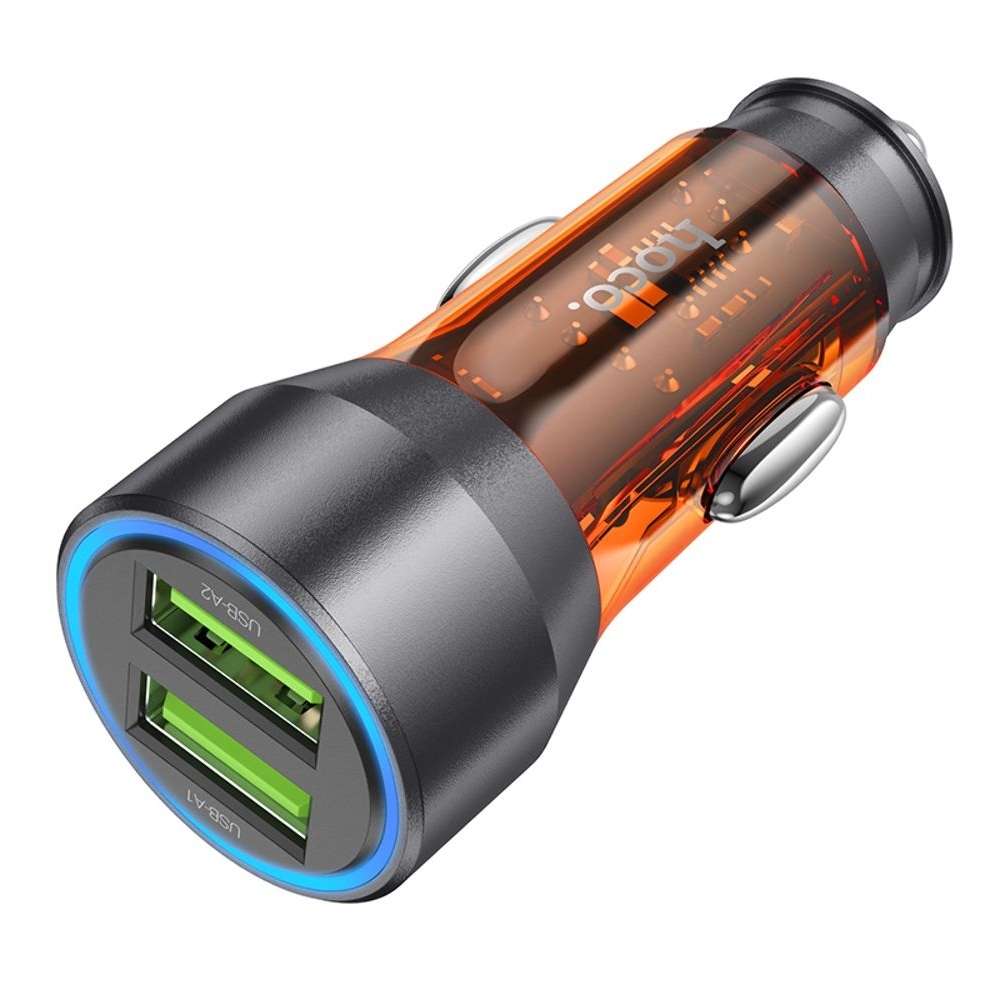 Автомобильное зарядное устройство Hoco NZ12 2 USB QC 36W transparent orange