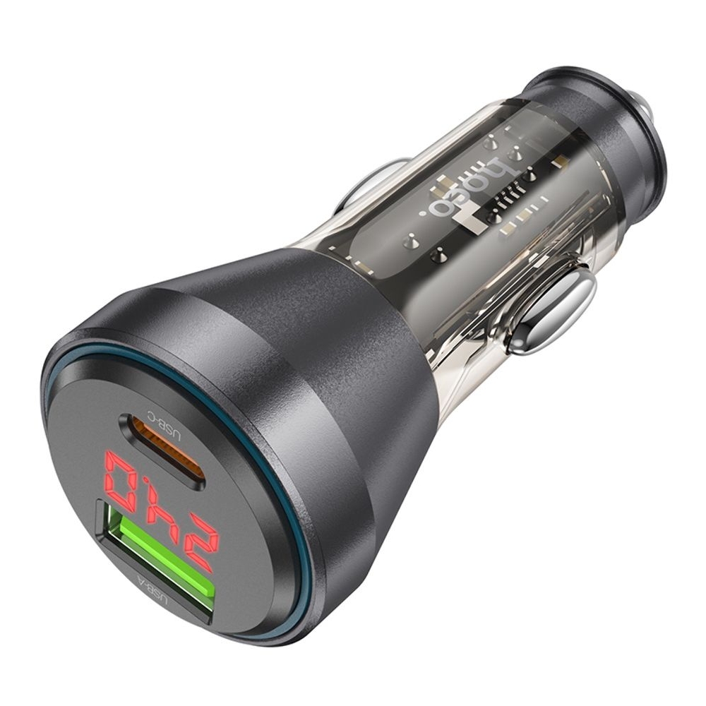Автомобильний зарядний пристрій Hoco NZ12B USB/ Type-C PD 48W с дисплеем transparent, чорний | зарядка, зарядное устройство
