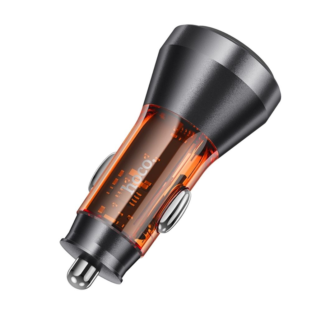 Автомобильний зарядний пристрій Hoco NZ12B USB/ Type-C PD 48W с дисплеем transparent orange | зарядка, зарядное устройство