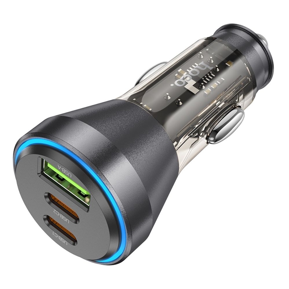 Автомобильний зарядний пристрій Hoco NZ12D, 1 USB, 2 Type-C, PD 60W transparent, чорний | зарядка, зарядное устройство
