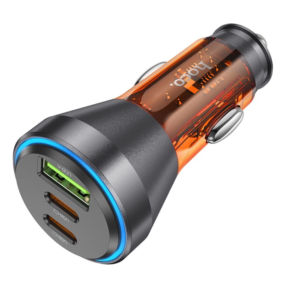 Автомобильний зарядний пристрій Hoco NZ12D, 1 USB, 2 Type-C, PD 60W transparent orange | зарядка, зарядное устройство