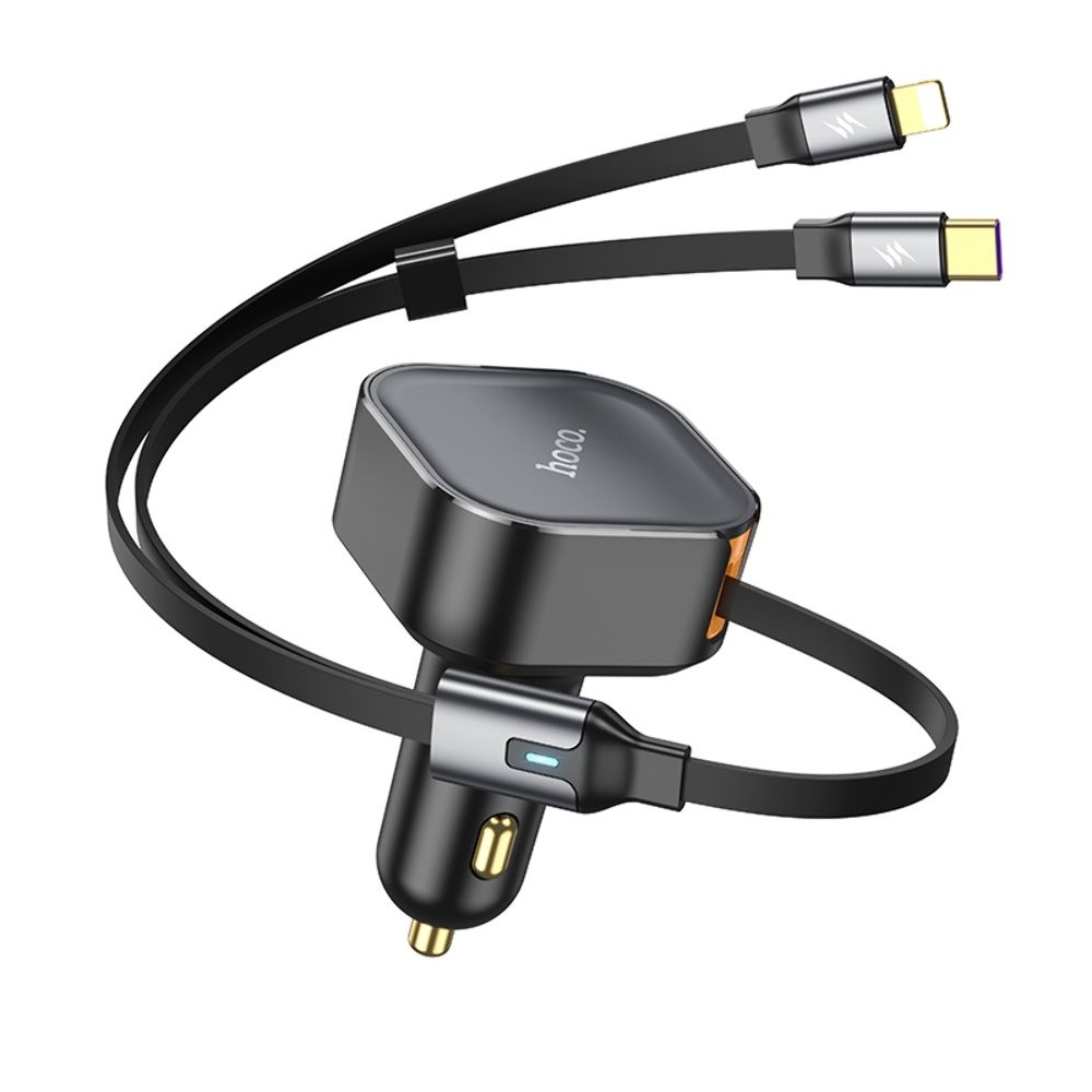 Автомобильний зарядний пристрій Hoco NZ13, Power Delivery (30 Вт), чорний + кабеля Type-C/ Lightning | зарядка, зарядное устройство
