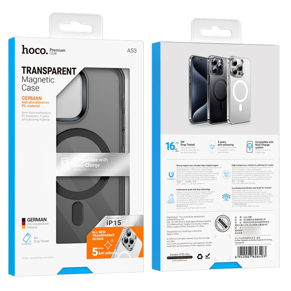 Чехол Hoco Amber AS3 c Mag Safe для Apple iPhone 15 прозрачно-, чорний