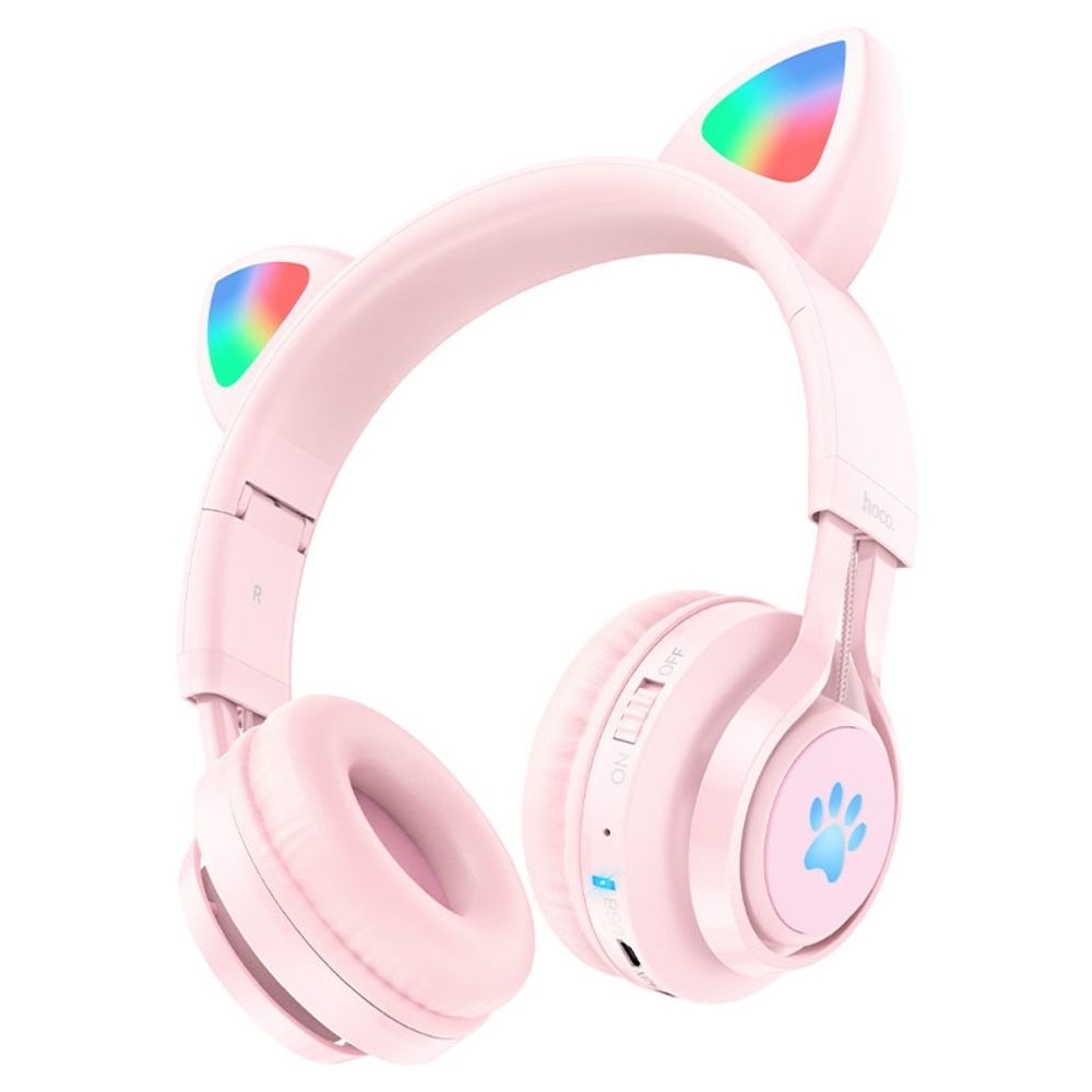 Бездротові навушники Hoco W39 Cat Ear накладные с ушками и LED подсветкой pink | беспроводные наушники