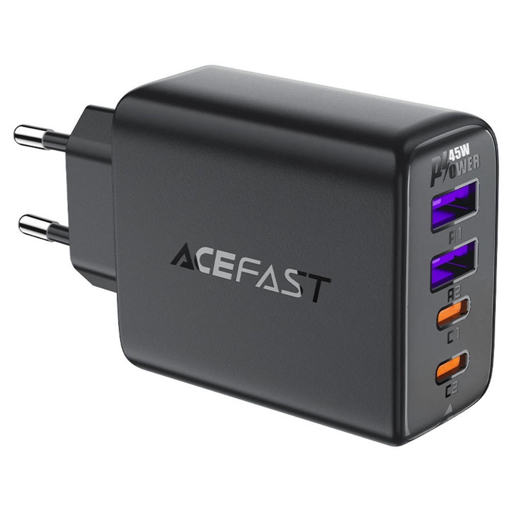 Сетевое зарядное устройство Acefast A61 2, 1 USB, 2 Type-C, Quick Charge, Power Delivery (45 Вт) черное