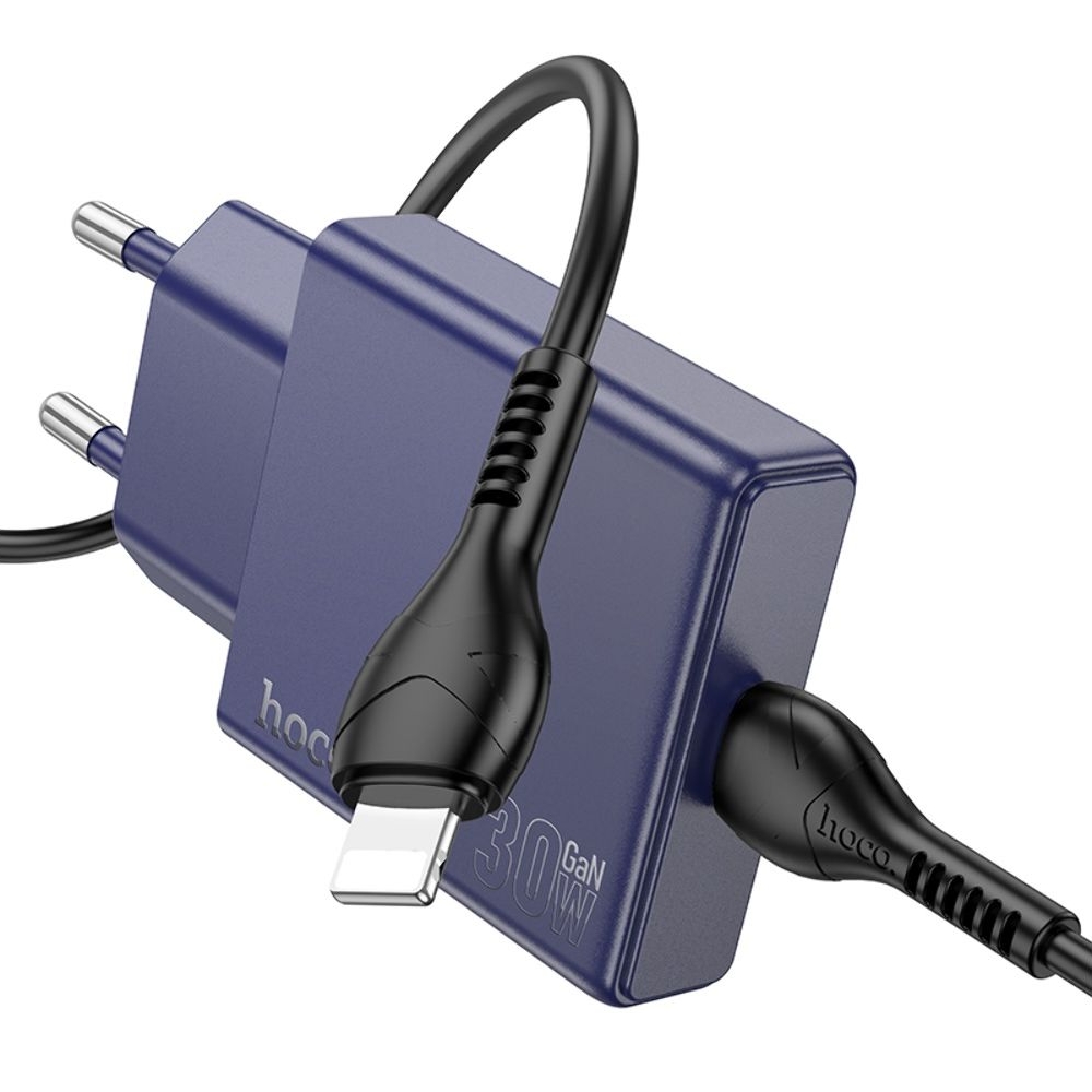 Сетевое зарядное устройство Hoco N44 Type-C PD 30W + кабель Type-C to Lightning titanium blue