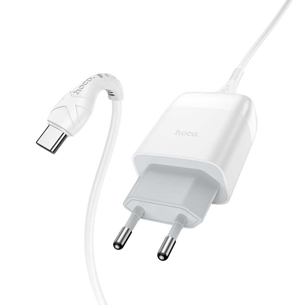 Сетевое зарядное устройство Hoco C72Q USB QC + кабель USB to Type-C white