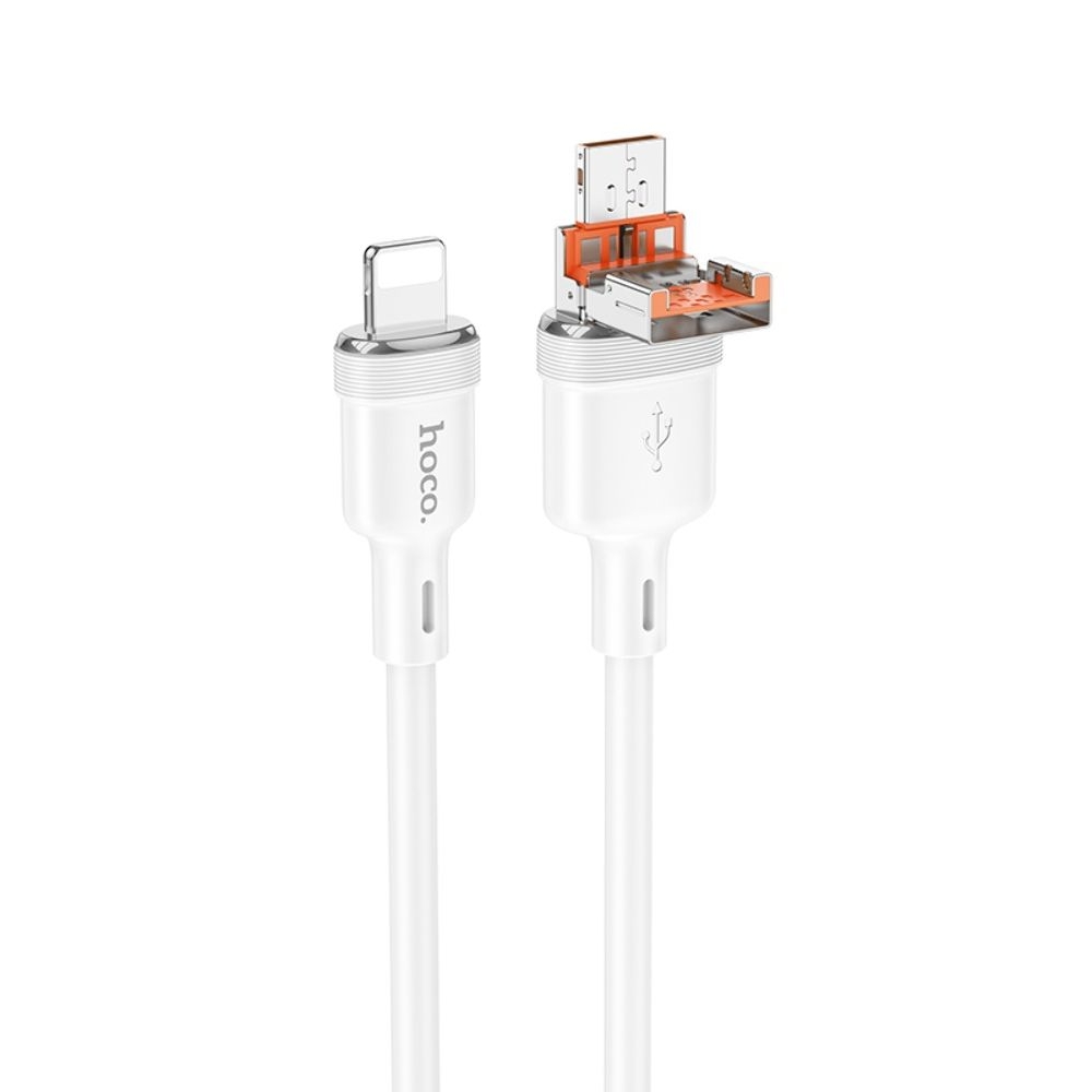 Кабель Hoco U131 2в1 USB/ Type-C to Lightning 1m white