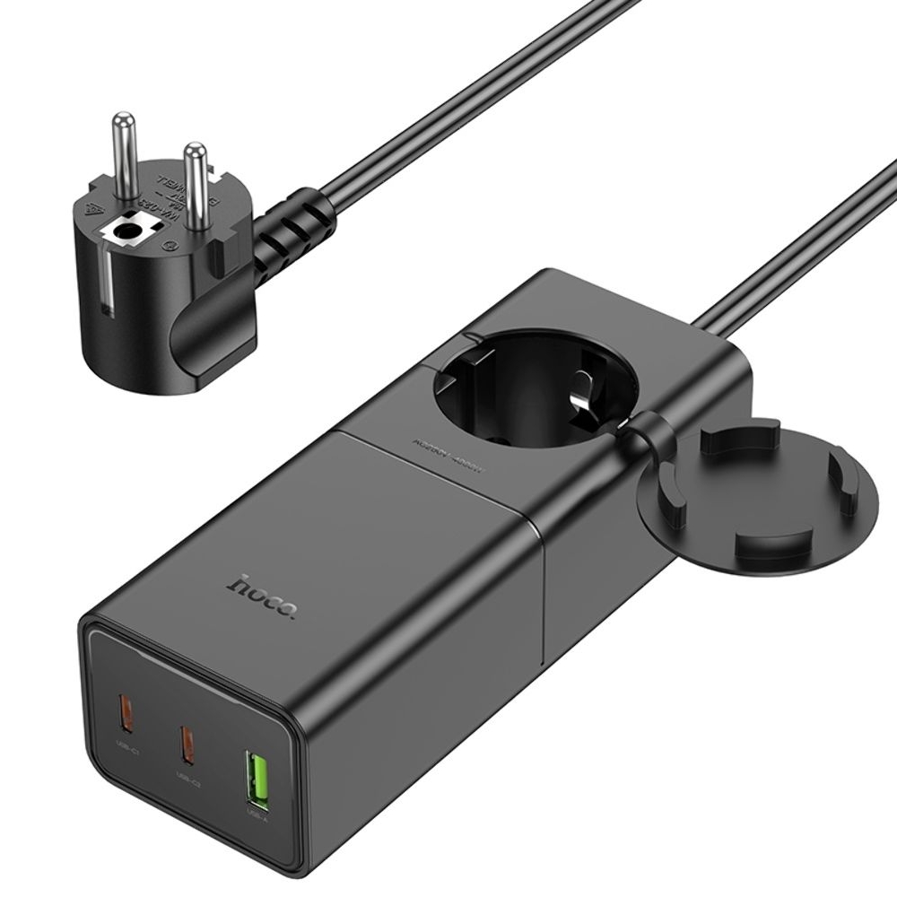 Сетевое зарядное устройство удлинитель Hoco NS4 USB/ 2 Type-C PD 65W black