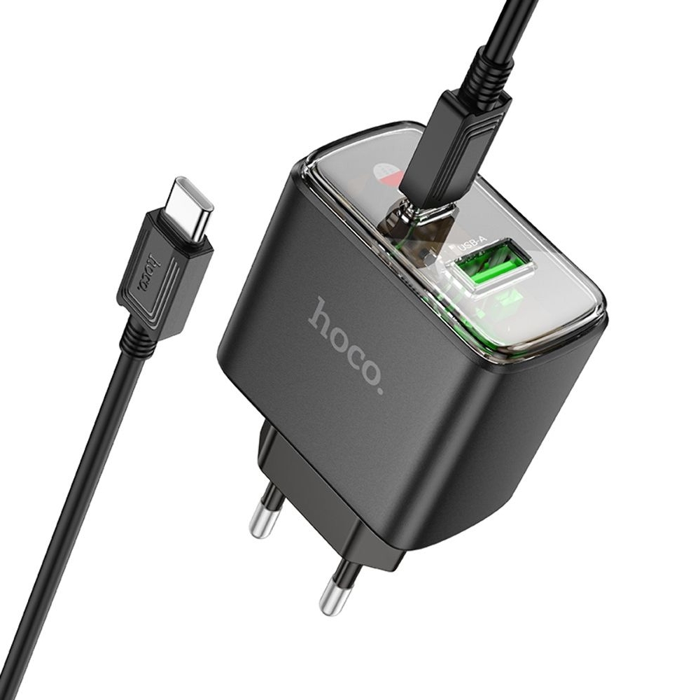 Сетевое зарядное устройство Hoco CS42A USB/ Type-C PD 30W QC black + кабель Type-C to Type-C