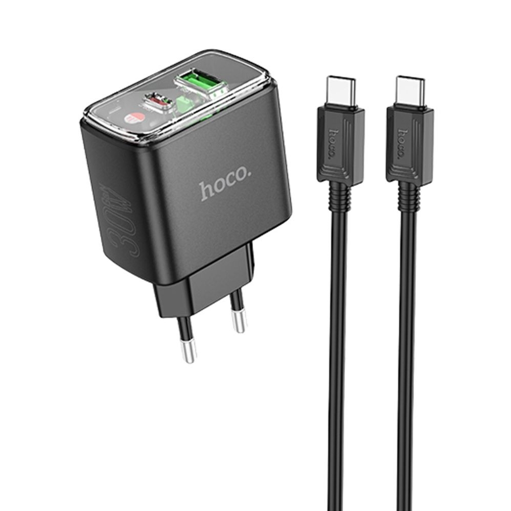 Сетевое зарядное устройство Hoco CS42A USB/ Type-C PD 30W QC black + кабель Type-C to Type-C