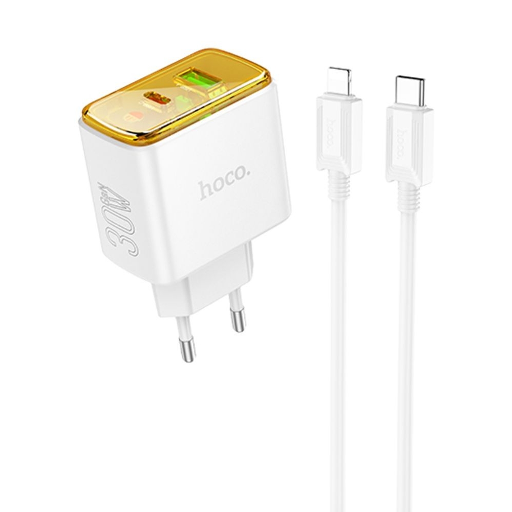 Сетевое зарядное устройство Hoco CS42A USB/ Type-C PD 30W QC white + кабель Type-C to Lightning