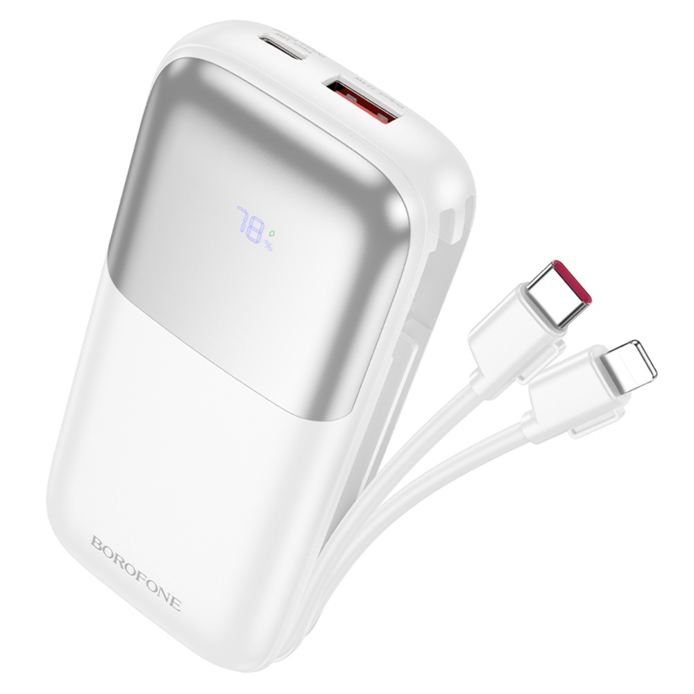 Power bank Borofone BJ62 10000mAh 22.5W+PD20W + кабеля 2в1 Type-C/ Lightning белый