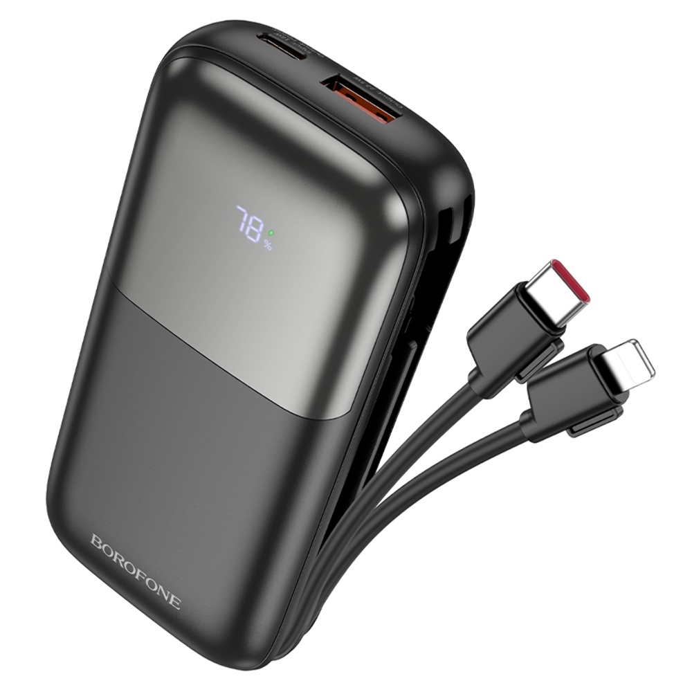 Power bank Borofone BJ62 10000mAh 22.5W+PD20W + кабеля 2в1 Type-C/ Lightning черный