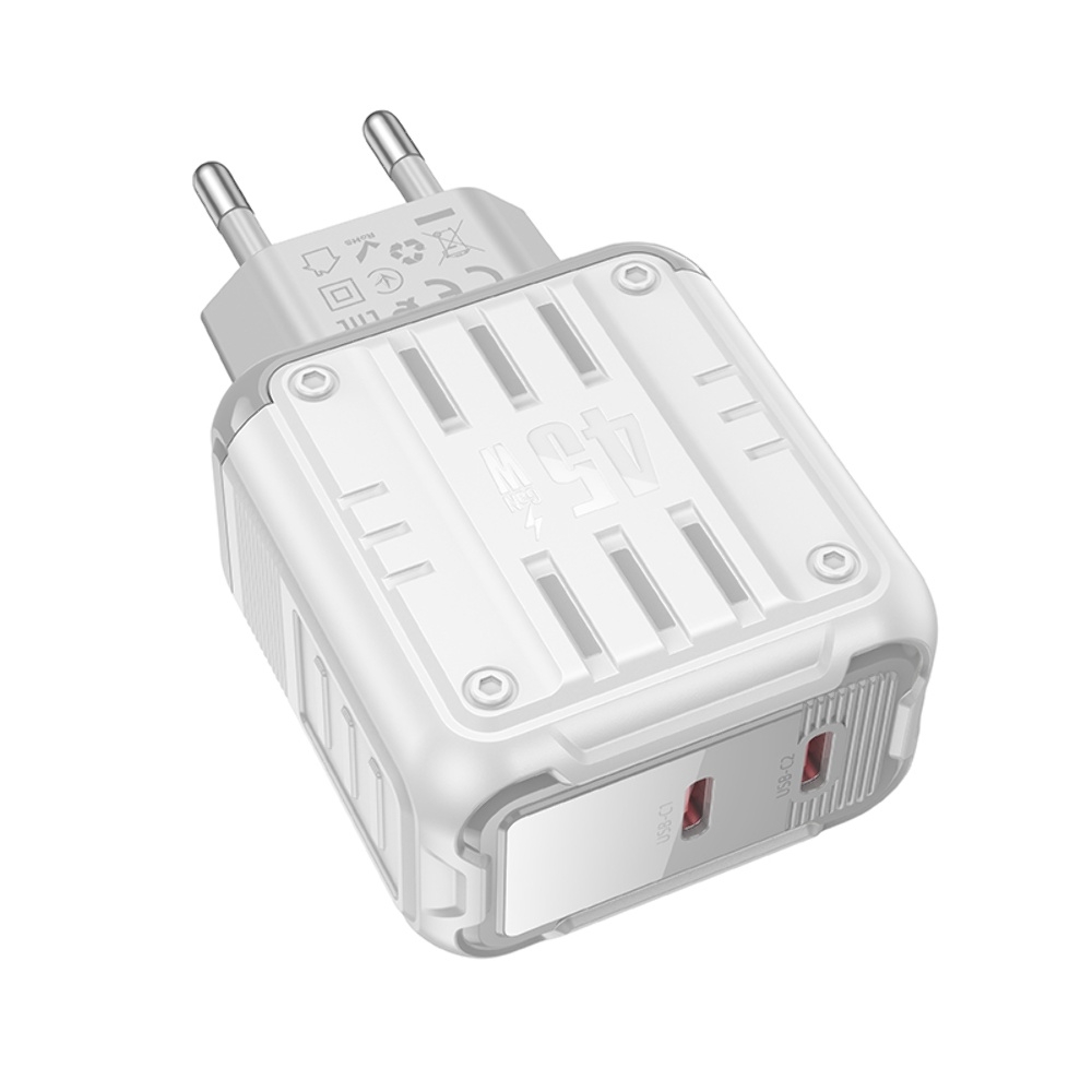 Сетевое зарядное устройство Hoco C137A 2 Type-C PD 45W white