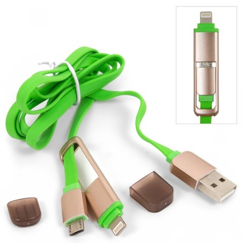 USB-кабель, USB тип-A, micro-USB тип-B, Lightning, зеленый