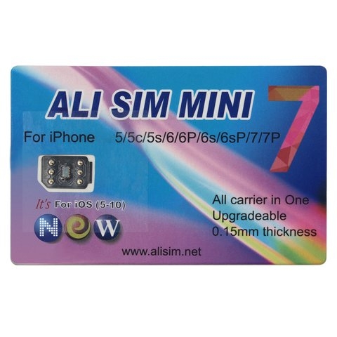 Обновляемая карта Ali SIM Mini 7 телефонов iPhone 5/5C/5S/SE/6/6+/6S/6S+/7/7+