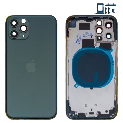 Корпус для iPhone 11 Pro, зеленый, с держателем SIM-карты, с боковыми кнопками, matte midnight green